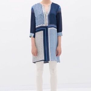 Zara Blue Morocco Scarf Print Tunic Dress | S